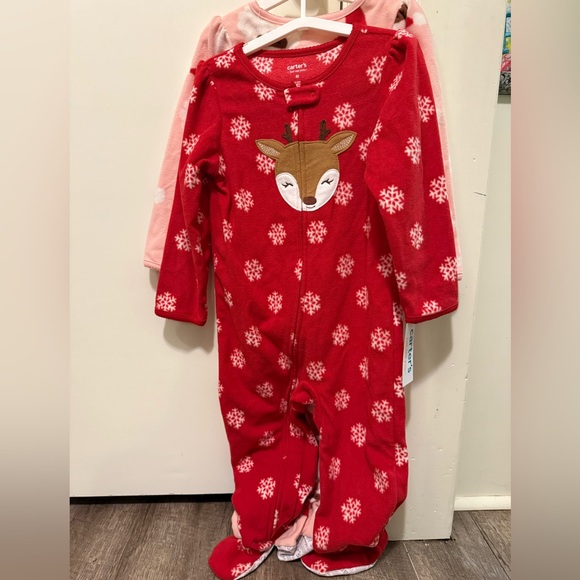 Carters just one you 2 pairs Christmas fleece footed pajamas - Picture 1 of 3